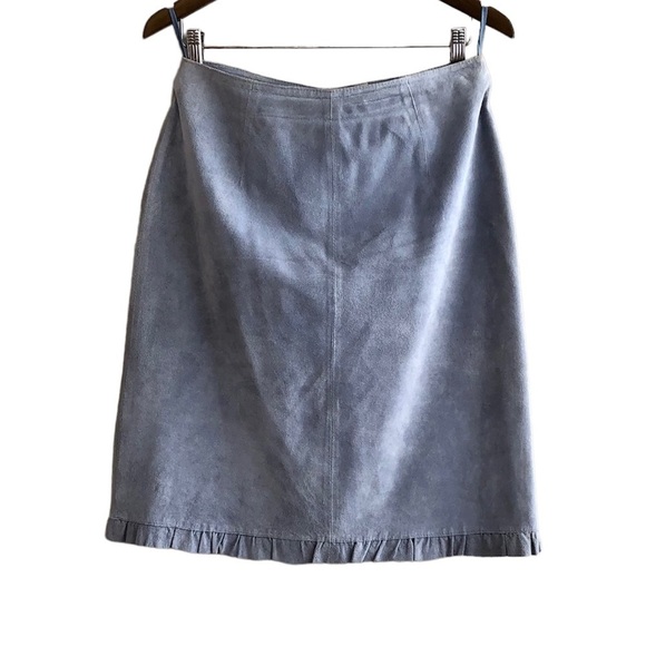 Revue Vintage 100% Genuine Suede Ruffle High Waist Knee Length Skirt Blue - Picture 13 of 13